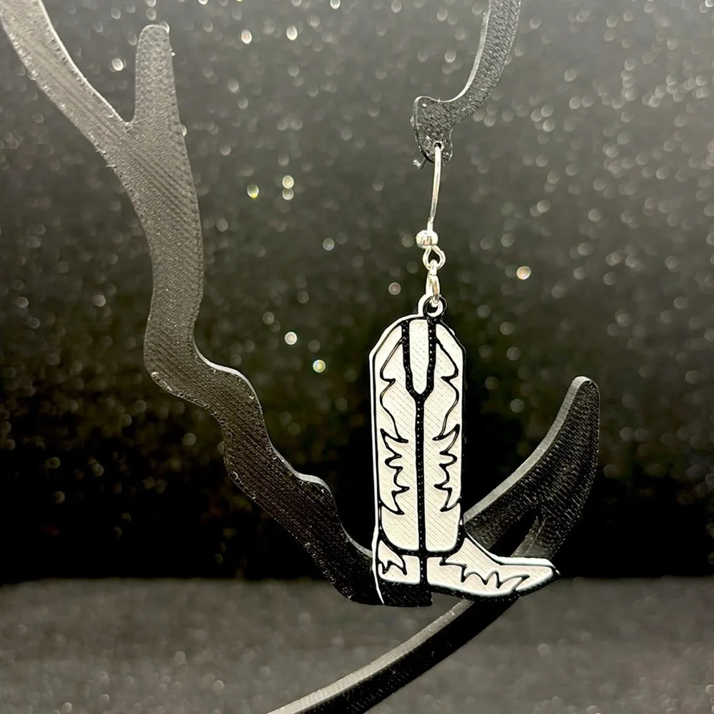 Black and White Cowboy Boot Earrings